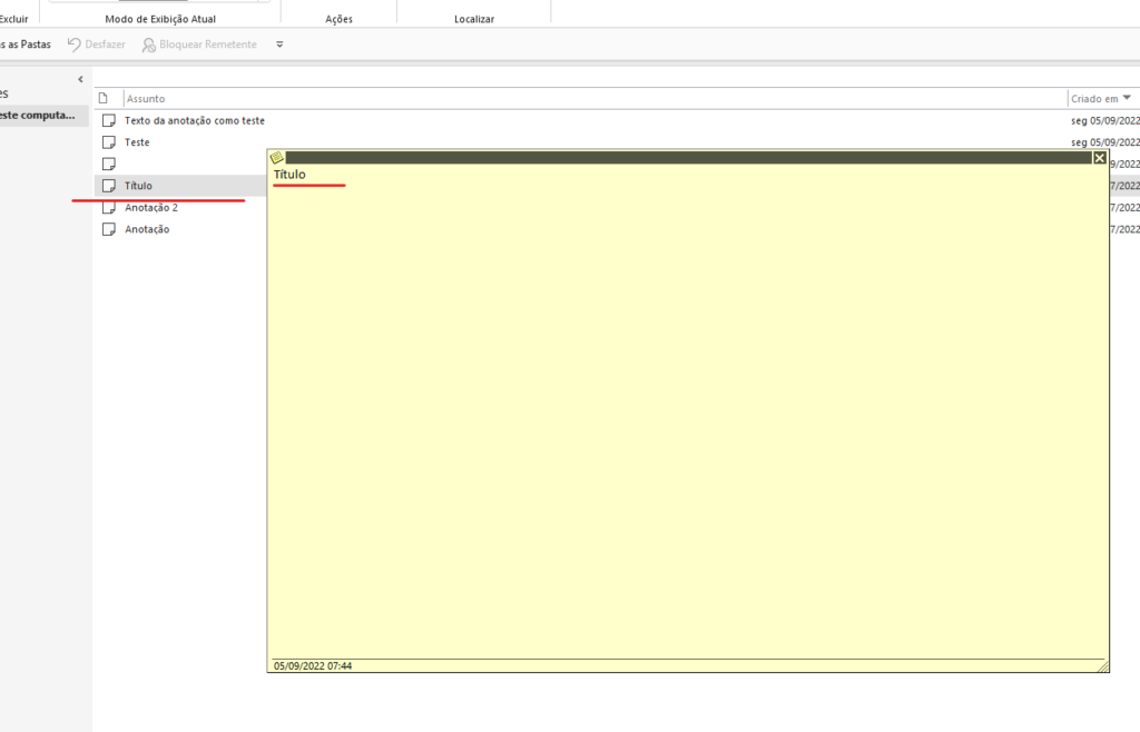 Renomear anotações - ANOTAÇÕES DO MICROSOFT OUTLOOK